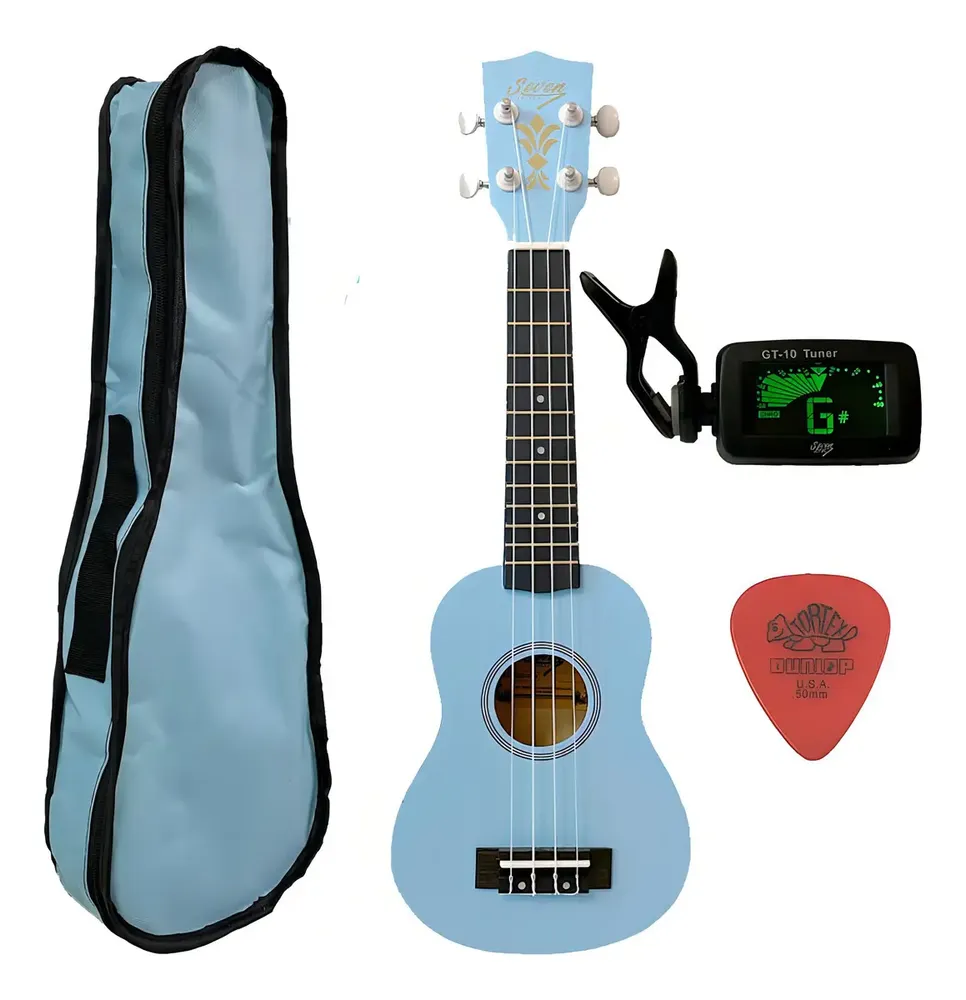 Ukulele Azul Seven Soprano Suk-07 Lb C/ Capa E Afinador Cor Azul-celeste