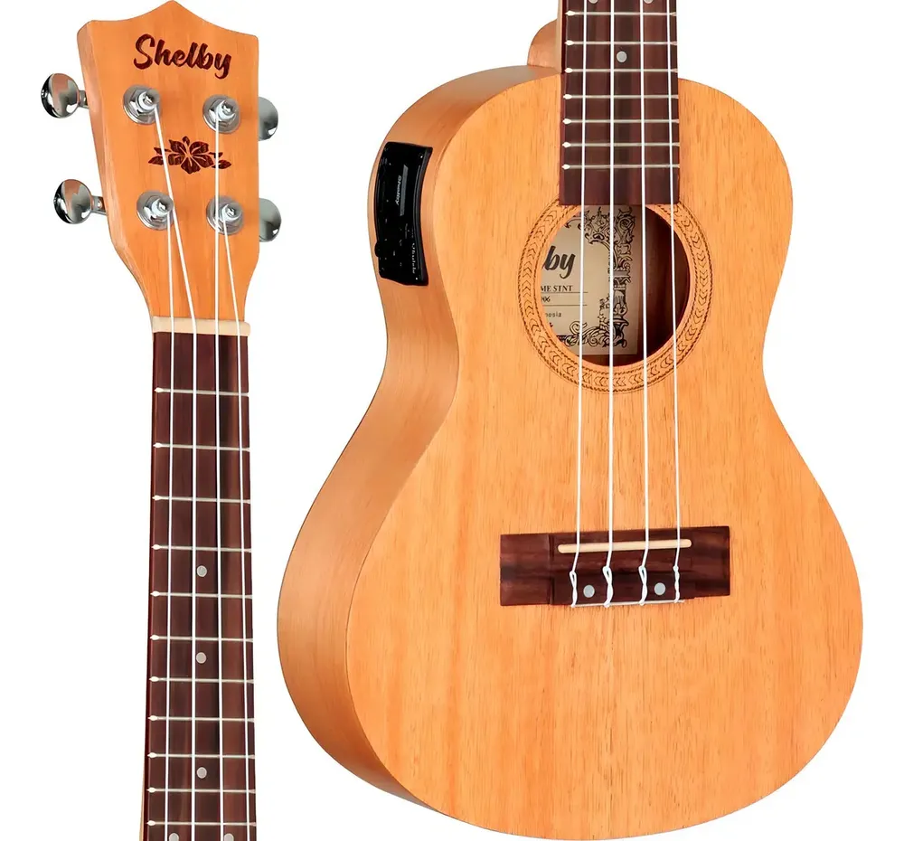 Ukulele Elétrico Concerto Shelby SU23ME Mogno Afinador 23