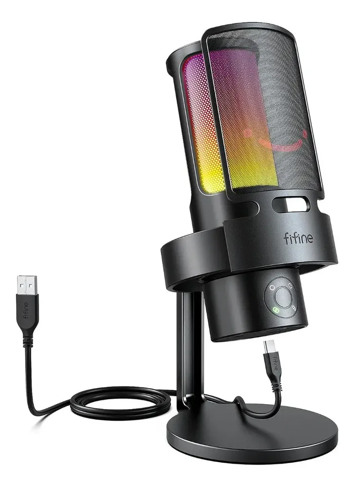 Microfone Condensador USB Fifine A8 Plus AmpliGame RGB Para Streaming