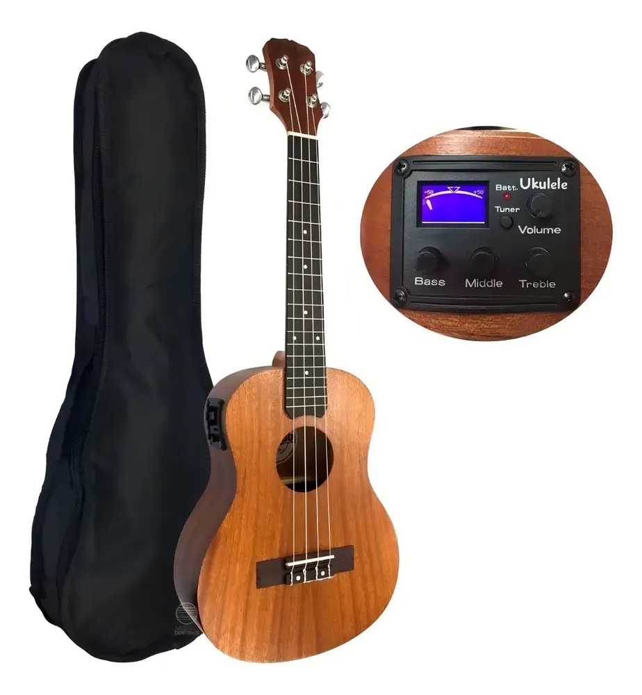 Ukulele Malibu Tenor Eletrico Sapele Natural 26se Com Capa