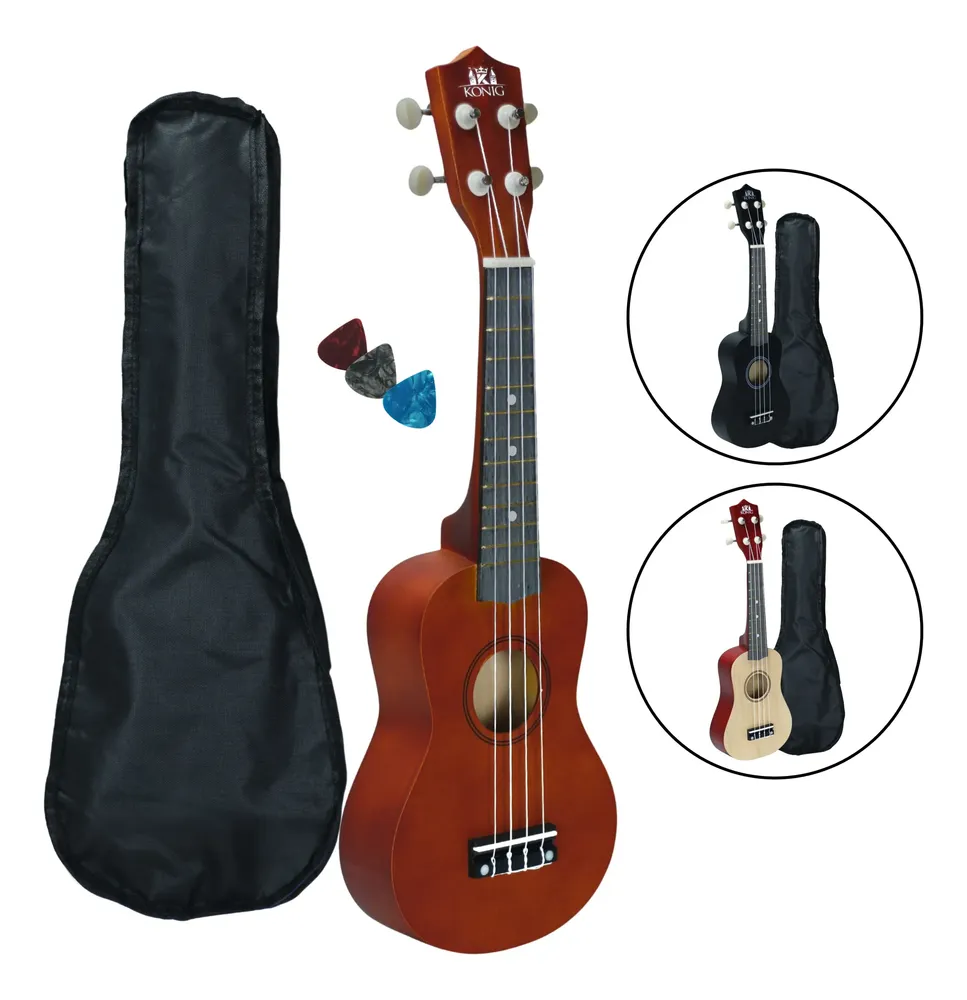 Ukulele Soprano Acústico Konig Com Capa E Palhetas