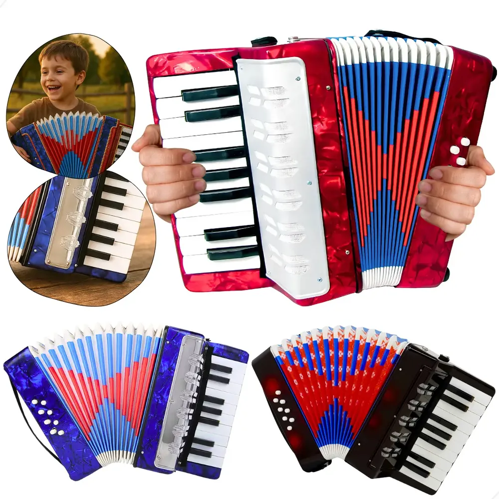 Sanfona Infantil Brinquedo Acordeon 8 Baixos 17 Teclas Musical Criança