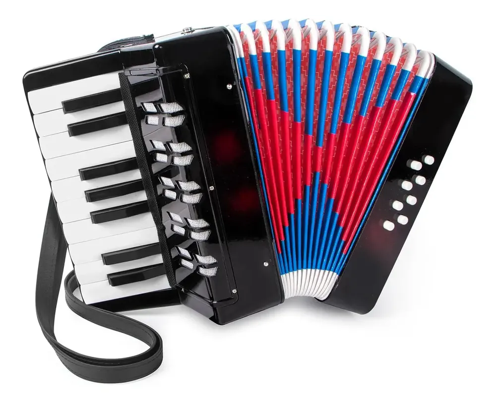 Gaita Sanfona Acordeon Iniciante 8 Baixos 17 Teclas Brinquedo Crianças Sanfona Infantil Brinquedo Musical Preto Kizumba