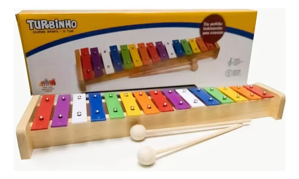 Metalofone Xilofone Infantil 15 Notas Colorido Turbinho