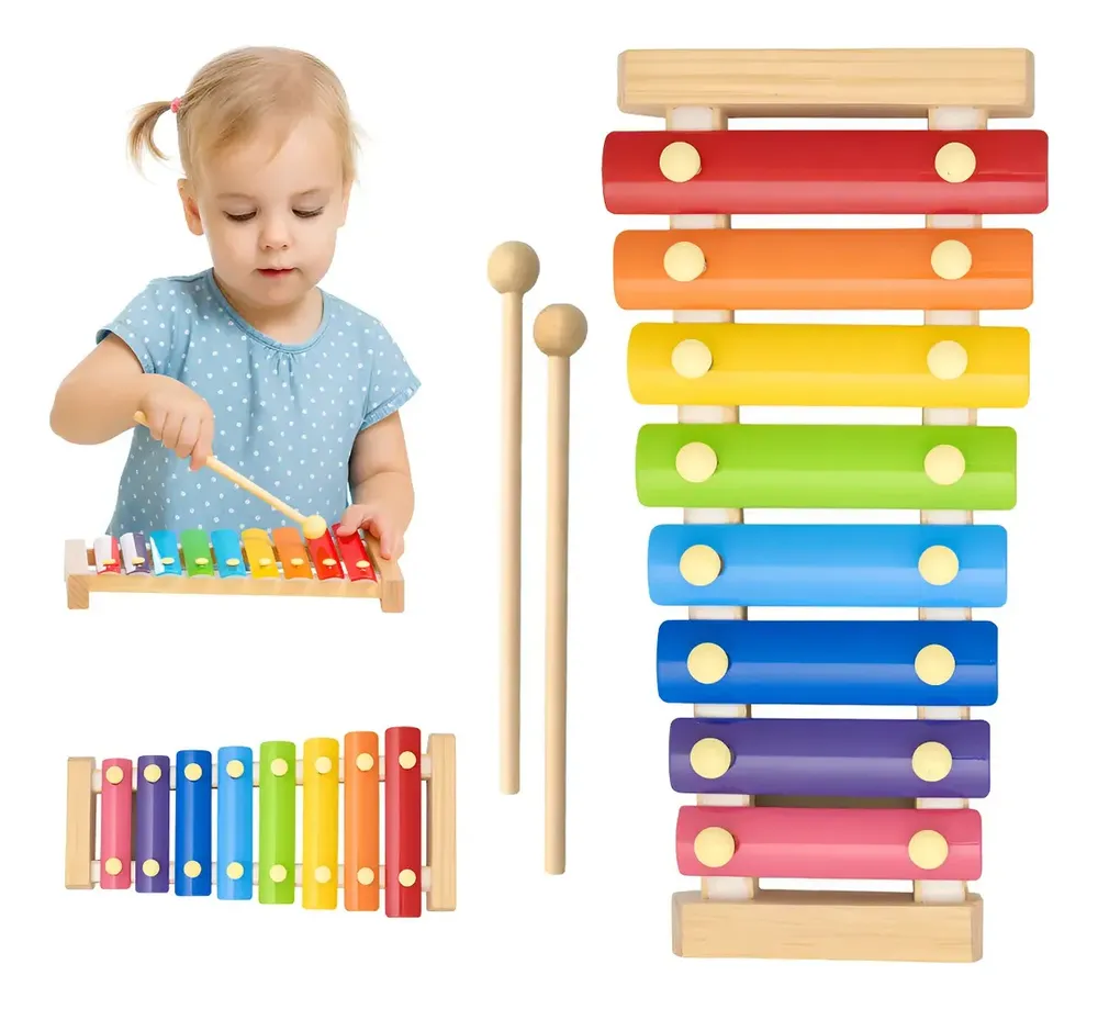 Xilofone Metalofone Infantil Com 8 Notas Colorido Madeira Colorido