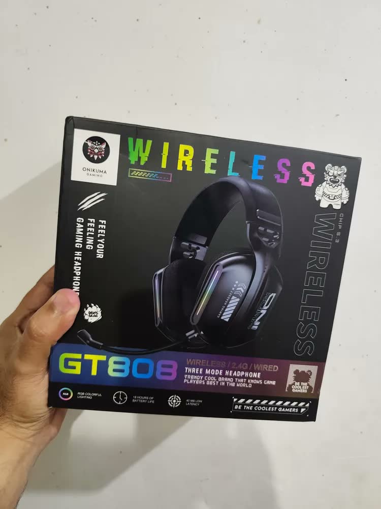 foto de Headset Onikuma GT808 Gamer Sem Fio, Bluetooth 5.3 com Microfone e RGB para PS5, Xbox, PC e Celular